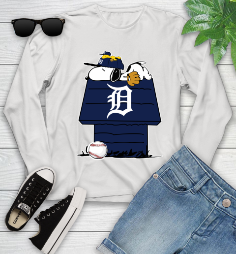 MLB Detroit Tigers Snoopy Woodstock The Peanuts Movie Baseball T Shirt Youth Long Sleeve