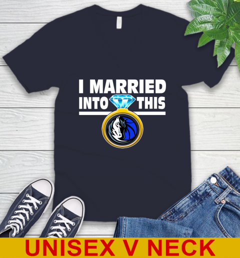 Dallas Mavericks NBA Basketball I Married Into This My Team Sports V-Neck T-Shirt 2
