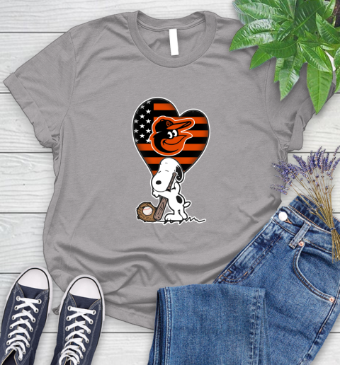 Baltimore Orioles MLB Baseball The Peanuts Movie Adorable Snoopy Women's T-Shirt 5