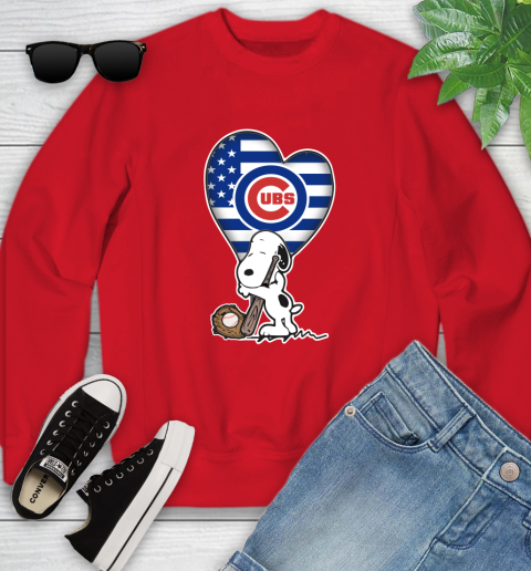Chicago Cubs MLB Baseball The Peanuts Movie Adorable Snoopy Youth Sweatshirt 9