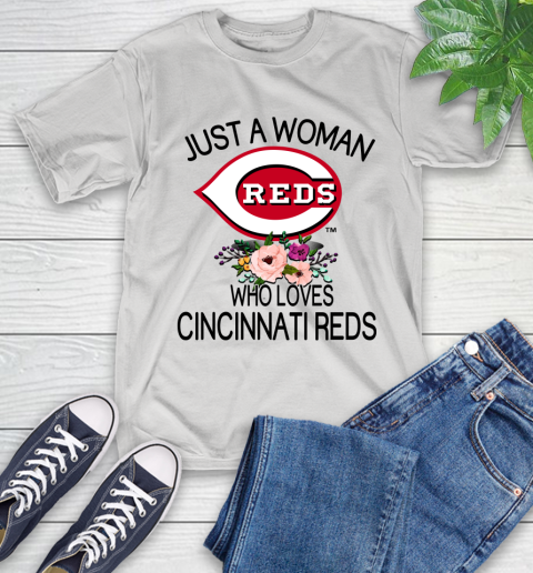 MLB Just A Woman Who Loves Cincinnati Reds Baseball Sports T-Shirt