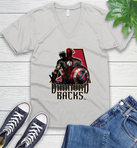 MLB Captain America Thor Spider Man Hawkeye Avengers Endgame Baseball Arizona Diamondbacks V-Neck T-Shirt
