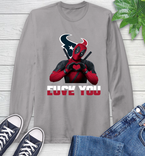 NHL Houston Texans Deadpool Love You Fuck You Football Sports Long Sleeve T-Shirt 6