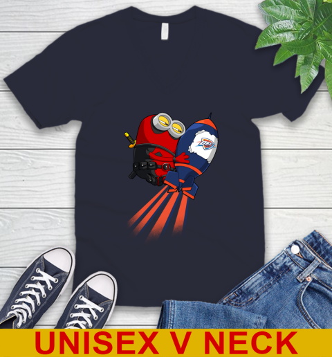 NBA Basketball Oklahoma City Thunder Deadpool Minion Marvel Shirt V-Neck T-Shirt 2