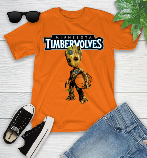 Minnesota Timberwolves NBA Basketball Groot Marvel Guardians Of The Galaxy Youth T-Shirt 7