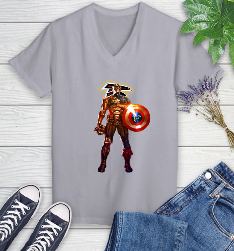 NFL Captain America Marvel Avengers Endgame Football Sports Atlanta Falcons Women's V-Neck T-Shirt 4