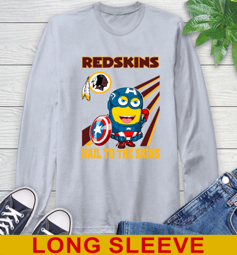 NFL Football Washington Redskins Captain America Marvel Avengers Minion Hail To The Skín Shirt Long Sleeve T-Shirt 6