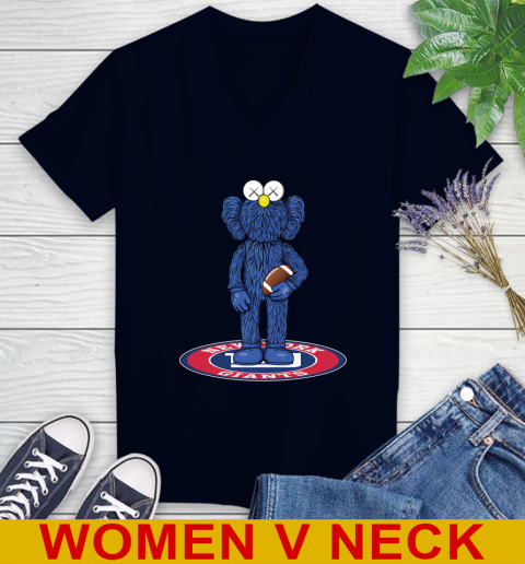 NFL Football New York Giants Kaws Bff Blue Figure Shirt Women's V-Neck T-Shirt 3