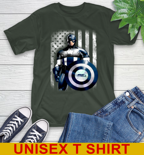 Seattle Seahawks NFL Football Captain America Marvel Avengers American Flag Shirt T-Shirt 6