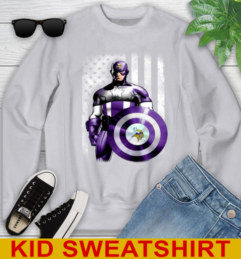 Minnesota Vikings NFL Football Captain America Marvel Avengers American Flag Shirt Youth Sweatshirt 3