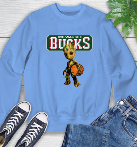 Milwaukee Bucks NBA Basketball Groot Marvel Guardians Of The Galaxy Sweatshirt 11