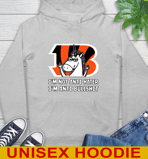 Cincinnati Bengals NFL Football Unicorn I'm Not Anti Hater I'm Anti Bullshit Hoodie 6