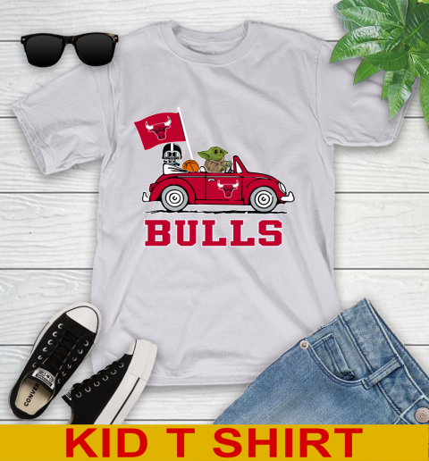 NBA Basketball Chicago Bulls Darth Vader Baby Yoda Driving Star Wars Shirt Youth T-Shirt 5