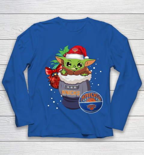 New York Knicks Christmas Baby Yoda Star Wars Funny Happy NBA Youth Long Sleeve 9
