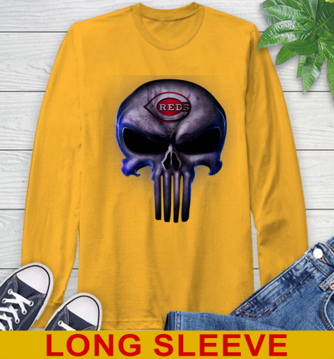 Cincinnati Reds MLB Baseball Punisher Skull Sports Long Sleeve T-Shirt 2