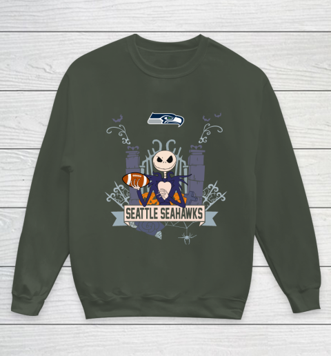 NFL Seattle Seahawks Football Jack Skellington Halloween Youth Sweatshirt 8