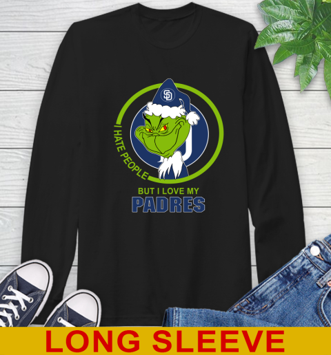 San Diego Padres MLB Christmas Grinch I Hate People But I Love My Favorite Baseball Team Long Sleeve T-Shirt 2