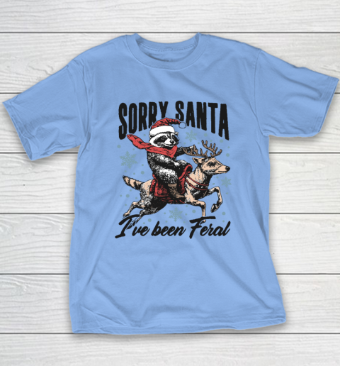 Vintage Sorry Santa I've Been Feral Raccoon Riding Horse Christmas Youth T-Shirt 8