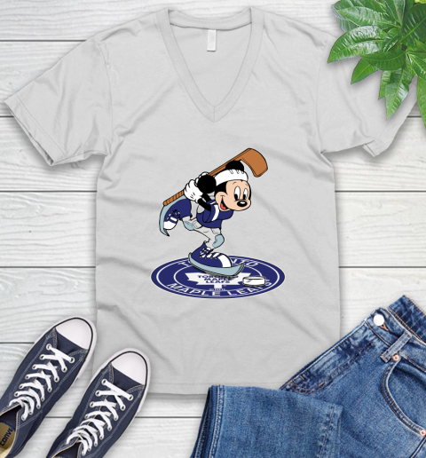 NHL Hockey Toronto Maple Leafs Cheerful Mickey Disney Shirt V-Neck T-Shirt 2