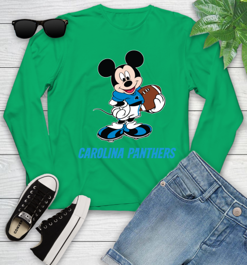 NFL Football Carolina Panthers Cheerful Mickey Mouse Shirt Youth Long Sleeve 6