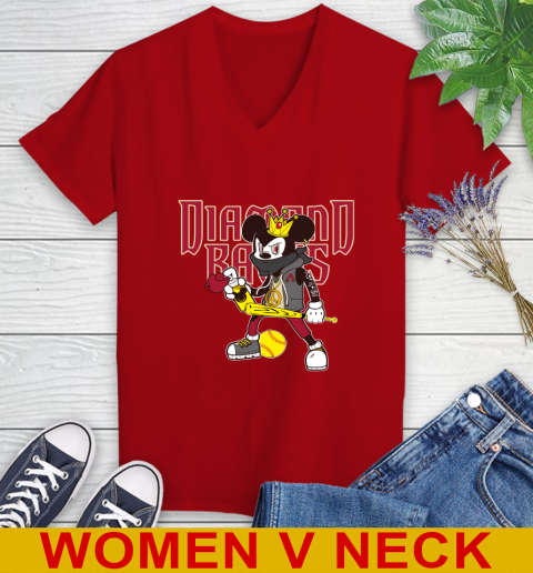Arizona Diamondbacks MLB Baseball Mickey Peace Sign Sports Women's V-Neck T-Shirt 12