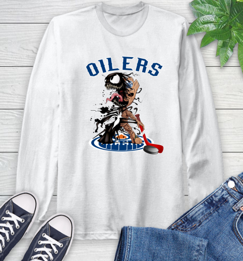 NHL Edmonton Oilers Hockey Venom Groot Guardians Of The Galaxy Long Sleeve T-Shirt