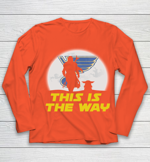 St.Louis Blues NHL Ice Hockey Star Wars Yoda And Mandalorian This Is The Way Youth Long Sleeve 3