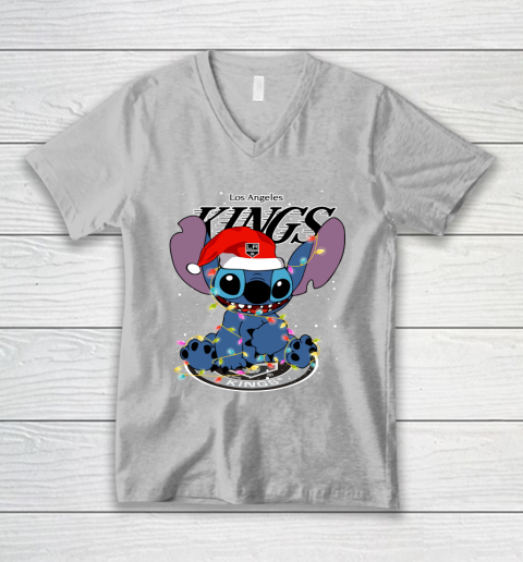 Los Angeles Kings NHL Hockey noel stitch Christmas V-Neck T-Shirt 2