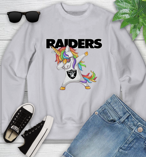 Oakland Raiders NFL Football Funny Unicorn Dabbing Sports Youth Sweatshirt 4