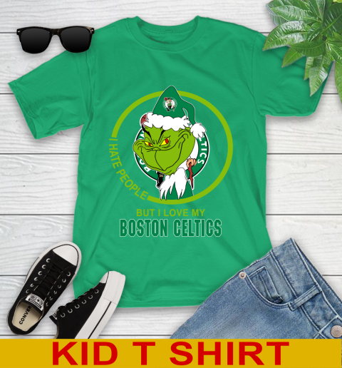 Boston Celtics NBA Christmas Grinch I Hate People But I Love My Favorite Basketball Team Youth T-Shirt 6