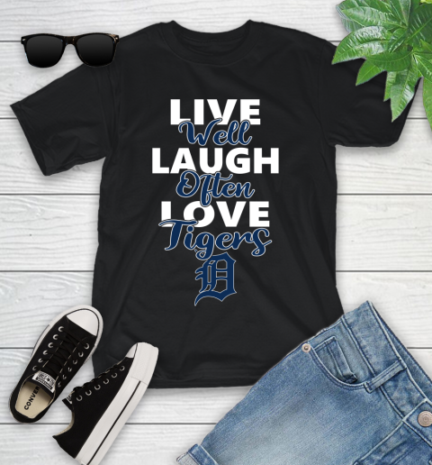 MLB Baseball Detroit Tigers Live Well Laugh Often Love Shirt Youth T-Shirt