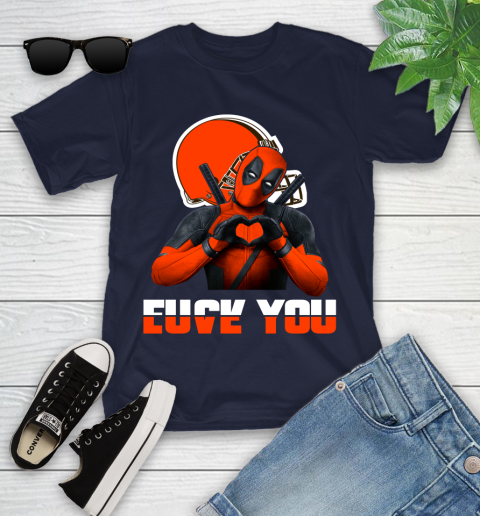 NHL Cleveland Browns Deadpool Love You Fuck You Football Sports Youth T-Shirt 2