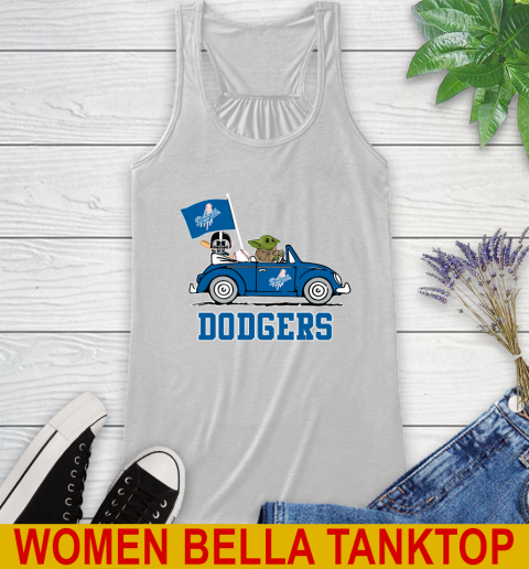 MLB Baseball Los Angeles Dodgers Darth Vader Baby Yoda Driving Star Wars Shirt Racerback Tank