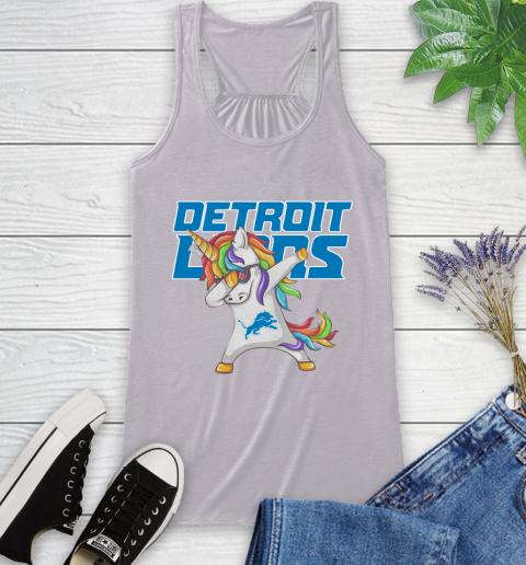 Detroit Lions NFL Football Funny Unicorn Dabbing Sports Racerback Tank 5