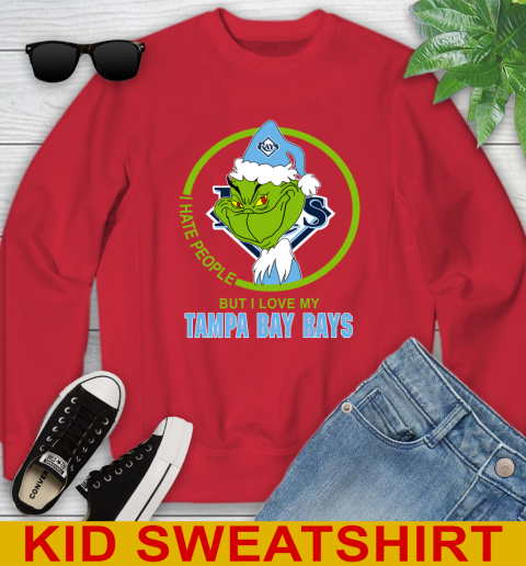 Tampa Bay Rays MLB Christmas Grinch I Hate People But I Love My Favorite Baseball Team Youth Sweatshirt 8
