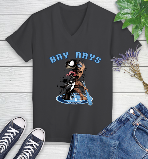 MLB Tampa Bay Rays Baseball Venom Groot Guardians Of The Galaxy Women's V-Neck T-Shirt 8