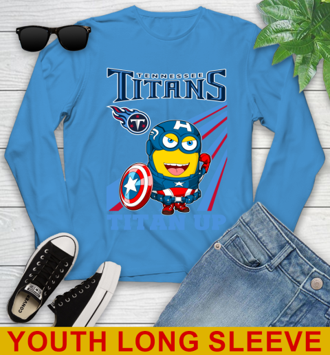 NFL Football Tennessee Titans Captain America Marvel Avengers Minion Titan Up Shirt Youth Long Sleeve 8