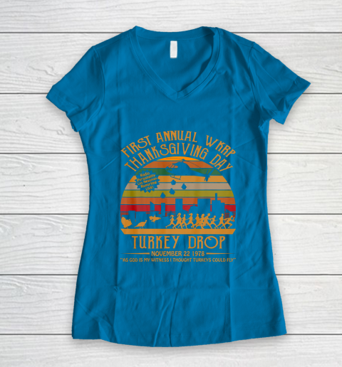 WKRP Thanksgiving Day Turkey Drop Women's V-Neck T-Shirt 5