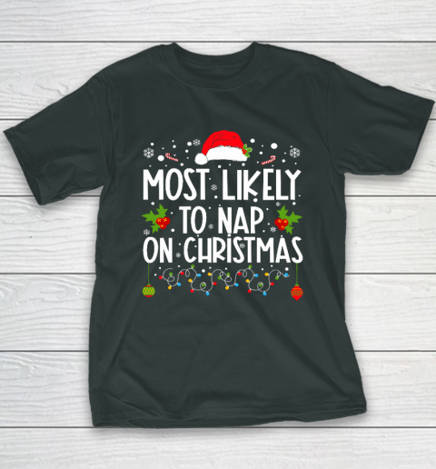 Most Likely To Nap On Christmas Family Christmas Pajamas Youth T-Shirt 3