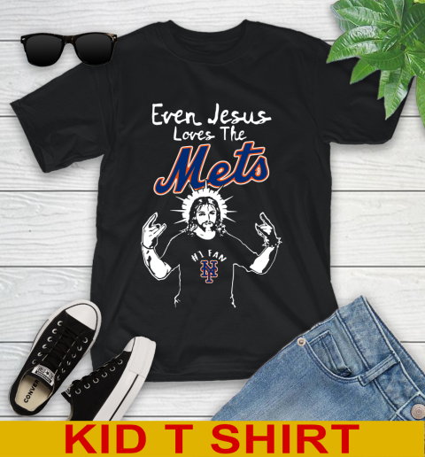 New York Mets MLB Baseball Even Jesus Loves The Mets Shirt Youth T-Shirt