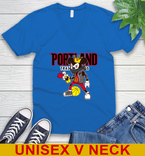 Portland Trail Blazers NBA Basketball Mickey Peace Sign Sports V-Neck T-Shirt 6