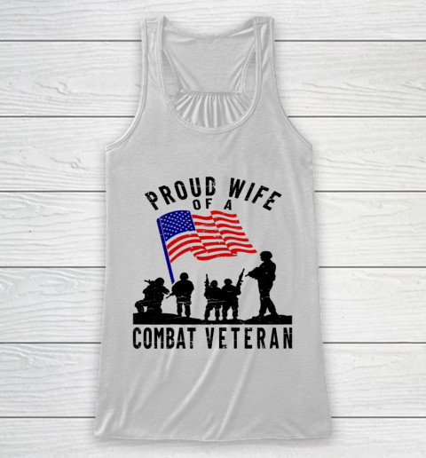 Veteran Shirt Proud Wife of a Combat Veteran Retro US Flag Military Family Racerback Tank