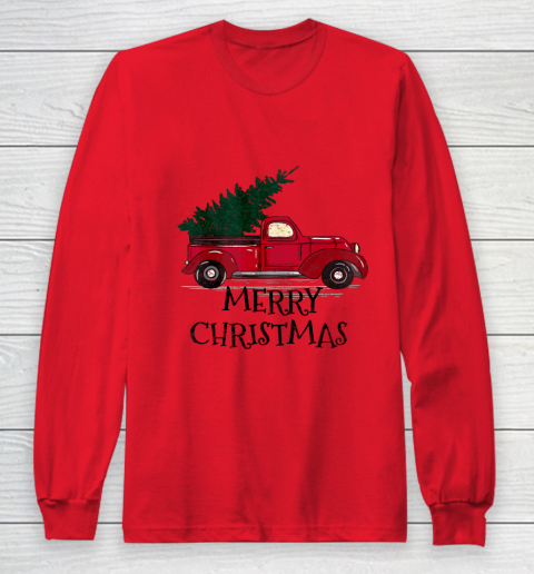 Vintage Red Truck With Merry Christmas Tree Long Sleeve T-Shirt 7