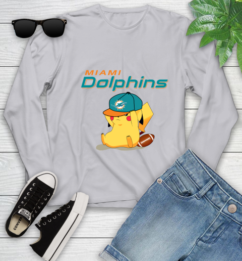 NFL Pikachu Football Sports Miami Dolphins Youth Long Sleeve 5