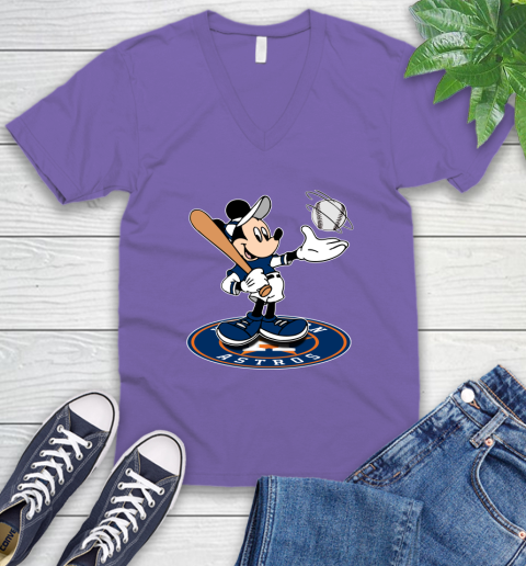 MLB Baseball Houston Astros Cheerful Mickey Disney Shirt V-Neck T-Shirt 9