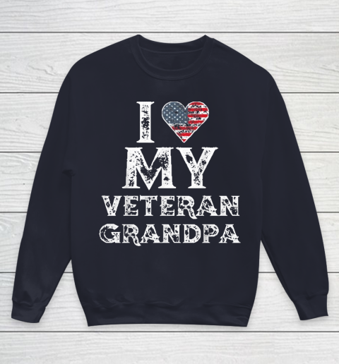 I Love My Veteran Grandpa Vintage Veteran's Day Youth Sweatshirt 2