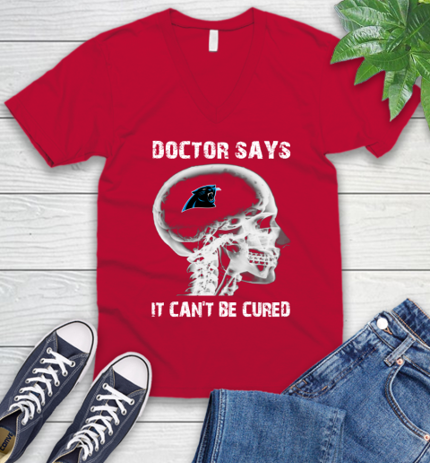 NFL Carolina Panthers Football Skull It Can't Be Cured Shirt V-Neck T-Shirt 6