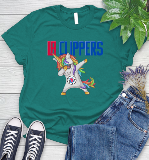 LA Clippers NBA Basketball Funny Unicorn Dabbing Sports Women's T-Shirt 12