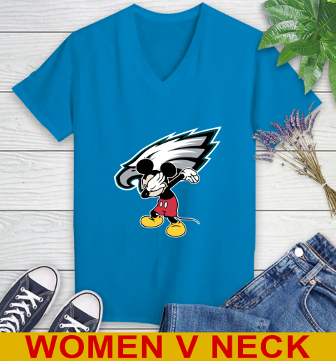 Philadelphia Eagles NFL Football Dabbing Mickey Disney Sports Women's V-Neck T-Shirt 8