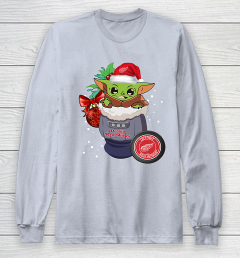 Detroit Red Wings Christmas Baby Yoda Star Wars Funny Happy NHL Long Sleeve T-Shirt 6